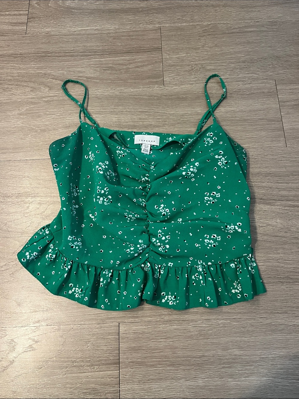 TOPSHOP Green Floral Ruffle Cami